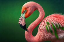 Beautiful Pink Flamingo On The Green Background