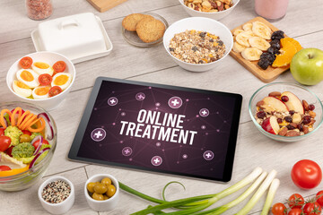 Tablet Pc with fruits, healthy concept