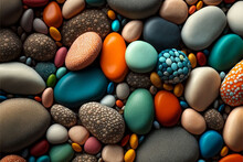 Close Up Of Colorful  Round Smooth Pebbles  Tiny Stone Look Like Candy