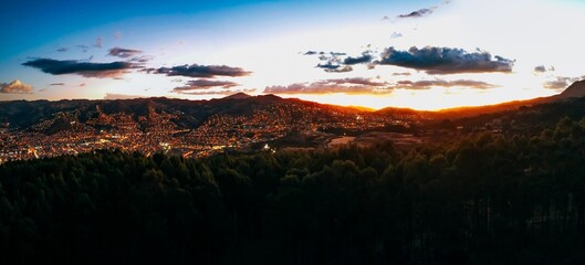 Poster - Panoramic view of a beautiful sunset over the Cusco city, Peru