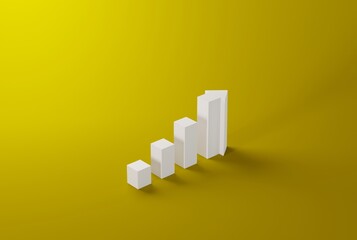 Poster - Growing blocks and a tall arrow pointing towards growth. The concept of growth, development. Development and forward thinking. 3D render, 3D illustration.