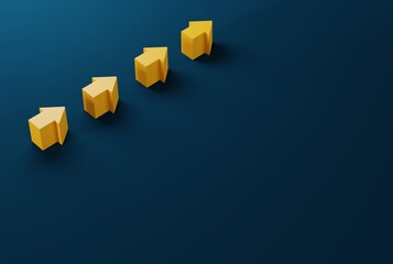 Poster - Arrows arranged in a series pointing in one direction. The concept of growth, development. Development and forward thinking. 3D render; 3D illustration.
