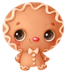 Illustration of a cute cartoon christmas gingerbread man. Transparent background PNG