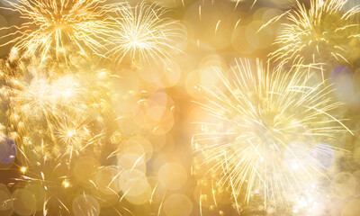 Wall Mural - New Year fireworks golden background