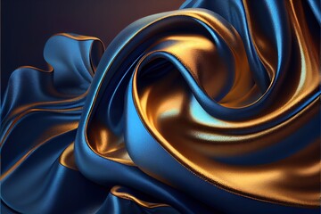 Wall Mural - a blue and gold fabric with a black background and a gold stripe on the bottom of it. Generative AI