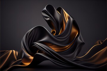 Wall Mural - a black and gold abstract background with flowing fabric on a dark background with a black background and a gold stripe. Generative AI