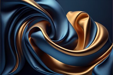 Wall Mural - a blue and gold fabric with a gold stripe on it's side and a gold stripe on the bottom. Generative AI