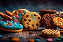  A Group Of Cookies And Cookies With Sprinkles On Them And A Cookie On The Side Of The Picture.
