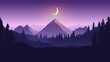 © Knut - Night landscape - Vector illustration of nature scene with mountain, half moon forest and stars in sky in dark beautiful colours