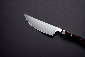  a large knife with a wooden handle on a black surface with a black background and a white border around it. Generative AI