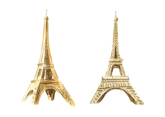 Eiffel Tower set Hand drawn watercolor illustration  isolated on white  background