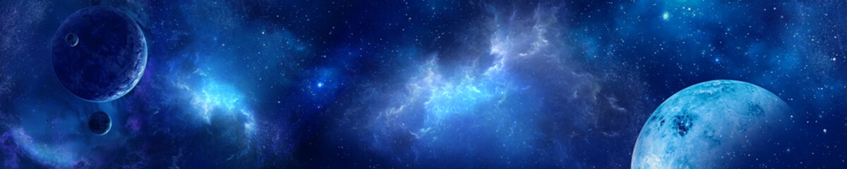Wall Mural - space scene with planets, stars and galaxies. panorama. horizontal view for a glass panels (skinali)
