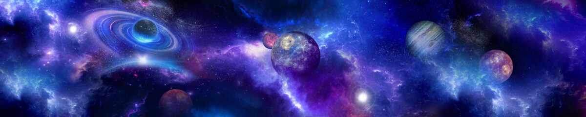 Wall Mural - space scene with planets, stars and galaxies. panorama. horizontal view for a glass panels (skinali)