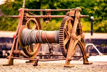 Closeup Of A Rusty Old Boat Winch For Pulling Boats Up
