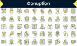 Set of thin line corruption Icons. Line art icon with Yellow shadow. Vector illustration