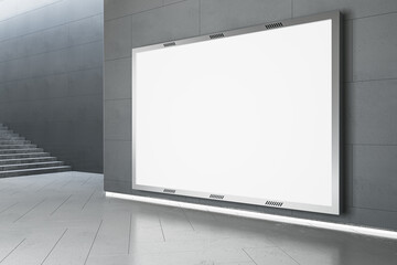 Aufkleber - Empty white mock up billboard frame in underground with stairs. Commercial ad concept. 3D Rendering.