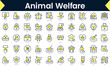 Set of thin line animal welfare Icons. Line art icon with Yellow shadow. Vector illustration