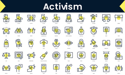 Wall Mural - Set of thin line activism Icons. Line art icon with Yellow shadow. Vector illustration