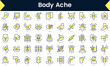 Set of thin line body ache Icons. Line art icon with Yellow shadow. Vector illustration