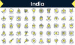 Set of thin line india Icons. Line art icon with Yellow shadow. Vector illustration