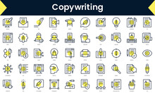 Set of thin line copywriting Icons. Line art icon with Yellow shadow. Vector illustration