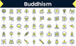 Set of thin line buddhism Icons. Line art icon with Yellow shadow. Vector illustration