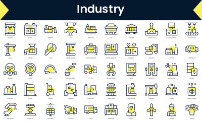 Wall Mural - Set of thin line industry Icons. Line art icon with Yellow shadow. Vector illustration