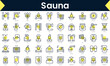 Set of thin line sauna Icons. Line art icon with Yellow shadow. Vector illustration