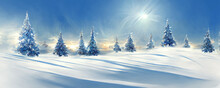 Natural Winter Christmas Background With Blue Sky