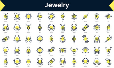 Wall Mural - Set of thin line jewelry Icons. Line art icon with Yellow shadow. Vector illustration