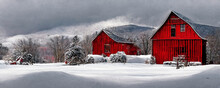 Red Barn During Winter With Snow Stowe Vermont USA