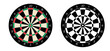 © MarkRademaker - Cartoon dart board symbol. Dartboard icon. color and twenty, black, green or white game board and darts game. goal target competition sign. Sports equipment and arrows. Throw single, double or triple