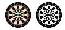 Cartoon Dart Board Symbol. Dartboard Icon. Color And Twenty, Black, Green Or White Game Board And Darts Game. Goal Target Competition Sign. Sports Equipment And Arrows. Throw Single, Double Or Triple