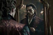 Baroque Dressed Man Looking In The Mirror, Generative Ai