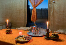 Dishes In Berber Tent In Morocco