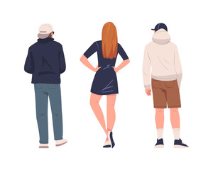 Poster - Man and Woman Character Standing Back View Vector Set