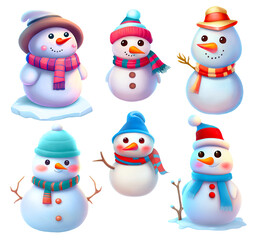 Wall Mural - christmas snowman family, snowmen of different size isolated on