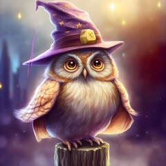 Adorable illustration features a cute owl with its big eyes looking straight ahead.