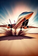 Airplane Takeoff Landing Desert Sand Long Exposure Motion Blur.