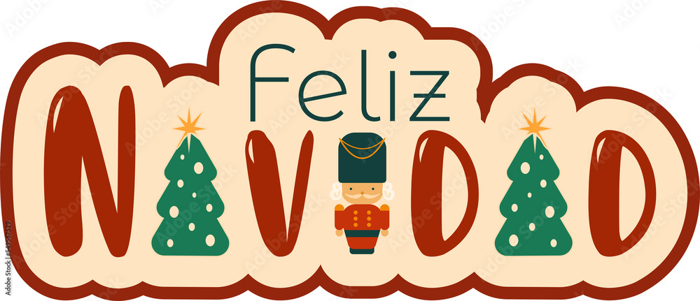 Letrero de "Feliz Navidad" con elementos de temporada reemplazando las  letras. PNG. Stock Illustration | Adobe Stock