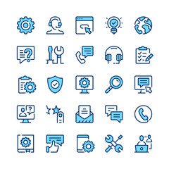 Fototapete - Technical support line icons. Blue color. Vector line icons set