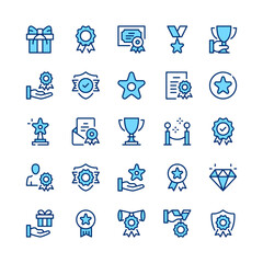 Poster - Awards line icons. Blue color. Vector line icons set