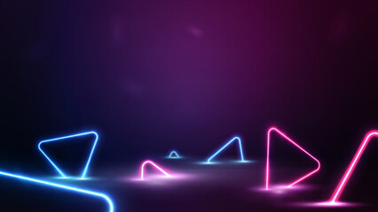 Empty scene with neon blue and pink triangles around