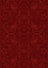 Hand-drawn Unique Abstract Symmetrical Seamless Ornament. Bright Red On A Deep Red Background. Paper Texture. Digital Artwork, A4. (pattern: P07-1d)