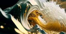 3D Gold And Black Liquid Background , Fluid Splash, Swirl On White. Luxury Golden Flow. Luxus Gold Background Dynamic Flow Wave 3d