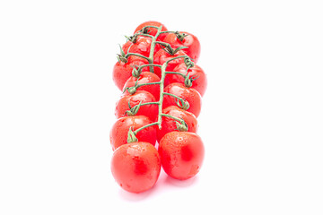 Wall Mural - Red ripe fresh cherry tomatoes on a white background