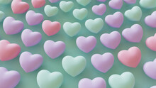 Valentine's Day Wallpaper. Spiral Design With Pastel Colored 3d Hearts. 3D Render.