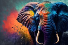 Colorful Painting Of A Elephant With Creative Abstract Elements As Background