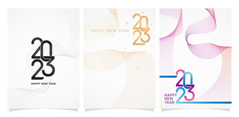 Wall Mural - vector illustration of 2023 lettering number a creative concepts with three designs for covering calendar, social media header, greeting cards, screen printing, catalogue booklet, magazine book pages