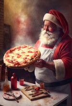 Santa Claus Chef Making A Pizza. Digital, Illustration, Painting, Artwork, Scenery, Backgrounds	